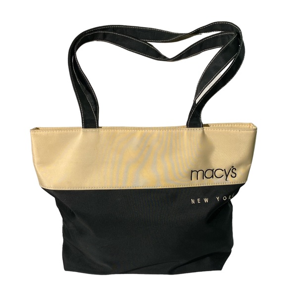 Macy's Bags Macys New York Tote Black Tan Sheen Finish Embroidery